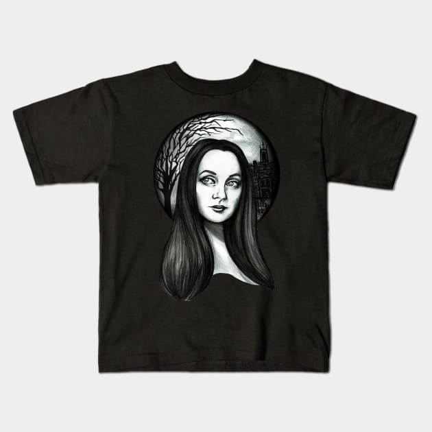 Morticia Addams Kids T-Shirt by The Art of Megan Mars